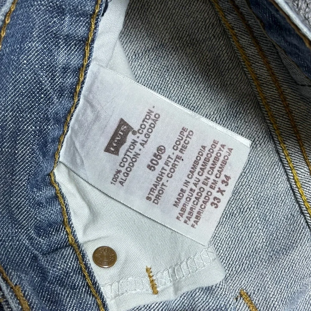 Levi's 505 Straight Fit Jeans 33x34 Blue Distressed Denim Mens Pants Nice Wash